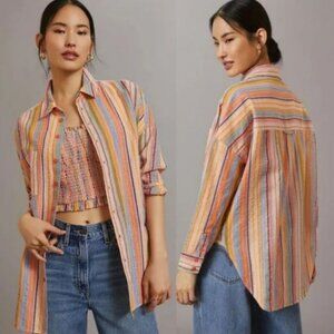 Anthropologie | Pilcro Metallic Striped Boyfriend Shirt | L/LX